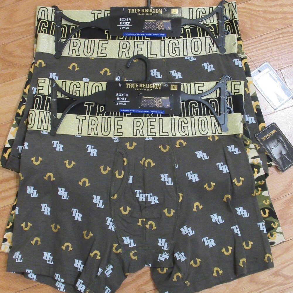 True Religion 6 Pack Mens Soft Feel Comfort Boxer Brief Underwear Large 36/38